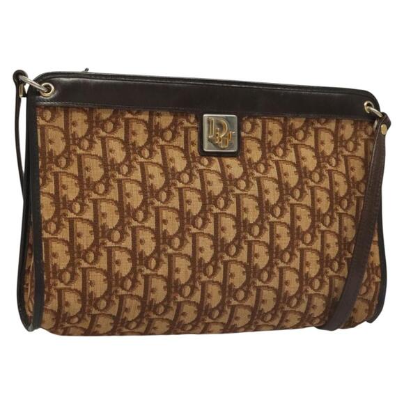 DIOR Trotter Canvas Shoulder Bag Brown Gold - Picture 1 of 12